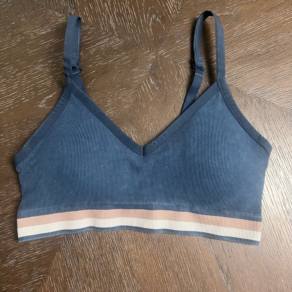 SPANX Ribbed Seamless Bralette in Slate Blue with Striped Band